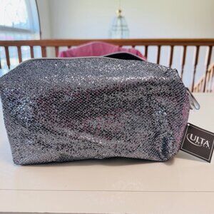 NWT Ulta Metallic Silver Glitter Makeup Travel Bag